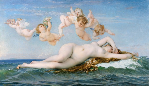 Alexandre Cabanel, Birth of Venus, 1863 (oil on canvas) (Engel, Putten, Venus, Akt, Erotik, nackt, Geburt der Venus, Klassiker, lasziv,  Malerei, Schlafzimmer, Wohnzimmer, Wunschgröße, bunt)