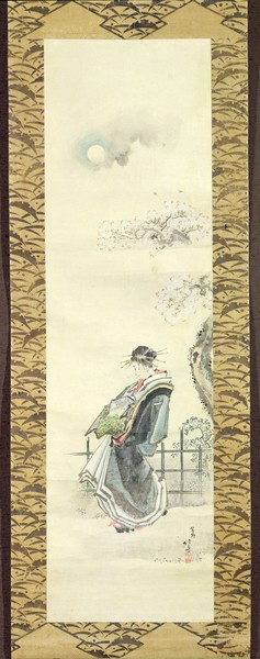 Katsushika Hokusai, Courtesan out for a walk (pen & ink with wash on paper)