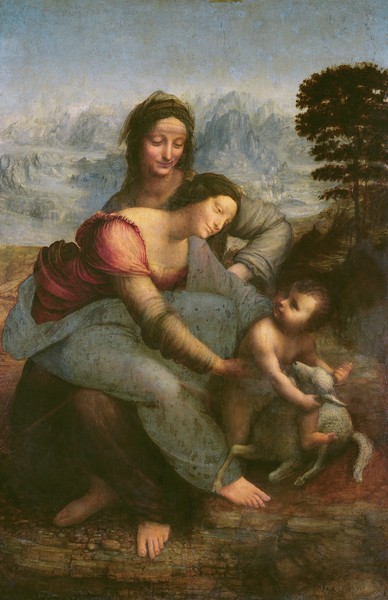 Leonardo da Vinci, Virgin and Child with St. Anne, c.1510 (oil on panel) (Wunschgröße, Renaissance, Malerei, Religion, Neues Testament, Heilige, Anna, Maria, Jesus, Kind, Lamm, Landschaft,  Schlafzimmer, Wohnzimmer, bunt, Klassiker)