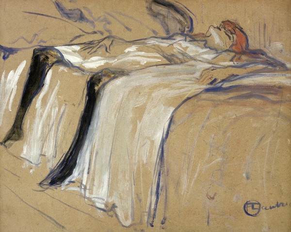 Henri de Toulouse-Lautrec, Woman lying on her Back - Lassitude, study for 'Elles', 1896 (oil on cardboard)