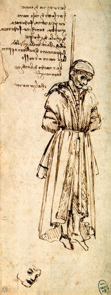 Leonardo da Vinci, Study of the Hanged Bernardo di Bandino Baroncelli, assassin of Giuliano de Medici, 1479 (pen & ink on paper)