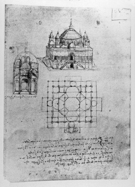 Leonardo da Vinci, Design for a church, fol. 4r (pen & ink on paper)