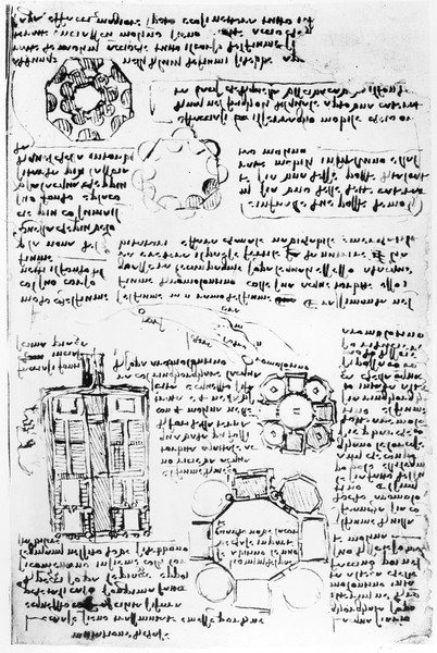 Leonardo da Vinci, Design for a palace and park (Romorantin), fol. 270v from the Codex Arundel, c.1517-18 (pen & ink on paper)