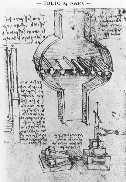 Leonardo da Vinci, Fol. 34r from Manuscript E, 1513-14 (pen & ink on paper)