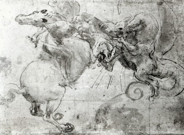 Leonardo da Vinci, Battle between a Rider and a Dragon, c.1482 (stylus underdrawing, pen and brush on paper)