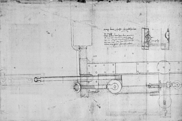 Leonardo da Vinci, Diagram of a Mechanical Bolt (pen and ink on paper)