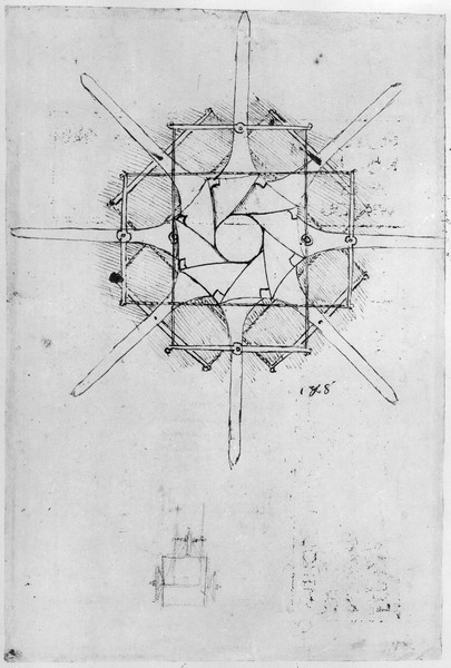 Leonardo da Vinci, Design for a folding Capstan handle, Fol. 376v-c (pen and ink on paper)