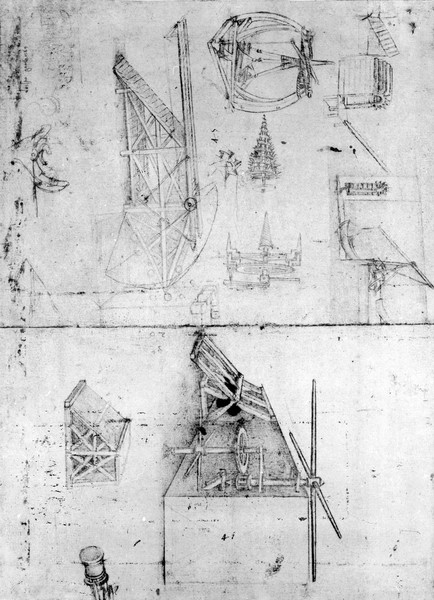 Leonardo da Vinci, Machinery designs, fol. 394v (pen and ink on paper)