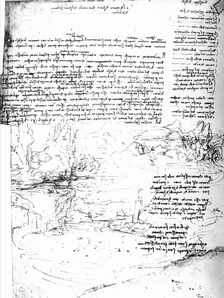 Leonardo da Vinci, Fol.145v-a, page from Da Vinci's notebook (pen & ink on paper)
