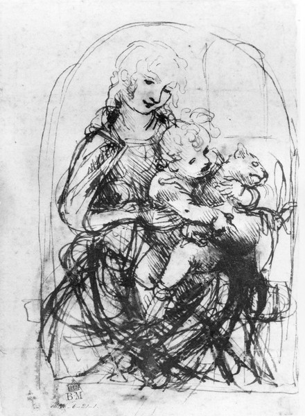 Leonardo da Vinci, Study for a Madonna with a Cat, c.1478-80 (pen and ink over stylus underdrawing on paper)