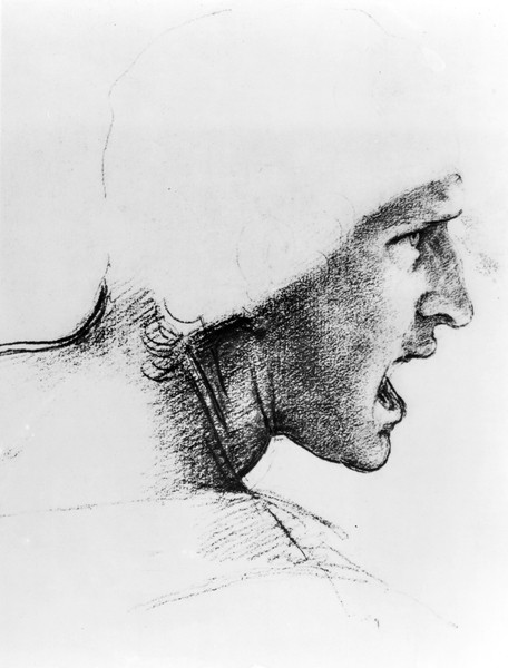 Leonardo da Vinci, Study for the head of a soldier in 'The Battle of Anghiari', c.1504-05 (red chalk on paper)