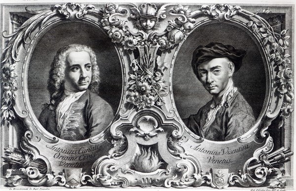 Giambattista Piazzetta, Canaletto and Antonio Visentini, engraved by Visentini (engraving) (b/w photo) (Portraits, Maler,Architekt, Barock, Grafik, Klassiker, Wunschgröße, Wohnzimmer, Bibliothek, schwarz/weiß)