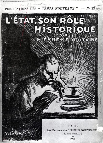 Théophile-Alexandre Steinlen, Cover of 'L'Etat, Son Role Historique' by Piotr Kropotkin, published 1906 (lithograph) (Art Nouveau, Jugendstil, Plakatkunst, Politisch, Staat, Zeitschrift, Titelblatt, Wohnzimmer, Treppenhaus, Wunschgröße, bunt)