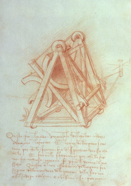 Leonardo da Vinci, Study of the Wooden Framework with Casting Mould for the Sforza Horse, fol. 154v from the Codex Madrid II, c.1491-93 (pen & brown ink on paper)
