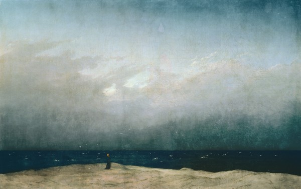 Caspar David Friedrich, Monk by the Sea, 1808-10 (oil on canvas) (Meer, Mönch, Meeresbrise, Horizont, Melancholie, Sehnsucht, Romantik, Malerei, Klassiker, Wohnzimmer, Wunschgröße, bunt)