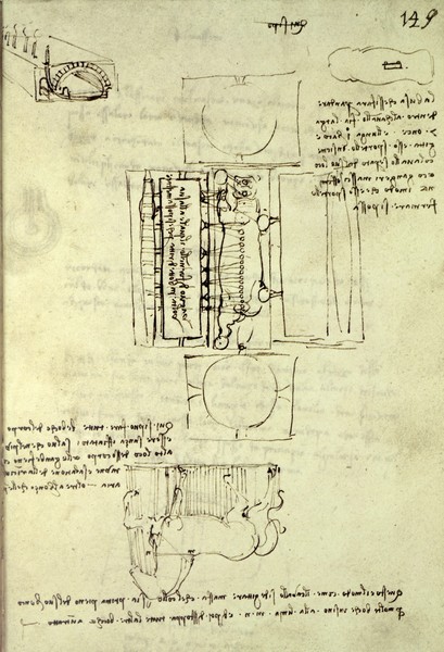 Leonardo da Vinci, Sketch of the Casting Pit for the Sforza Horse seen from above and the side, fol. 149r from the Codex Madrid I, c.1493 (pen & ink on paper)