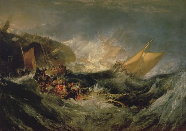 Joseph Mallord William Turner, Wreck of a Transport Ship (Seestück, Sturm, Unwetter, Seegang, Wellen, Schiffswrack, Untergang, Seenot, Rettungsboote, Romantik, Meeresbrise, Malerei, Klassiker, Wohnzimmer, Wunschgröße, bunt)