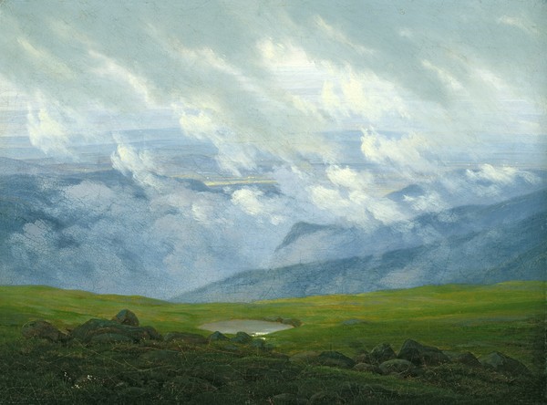 Caspar David Friedrich, Drifting Clouds (oil on canvas) (Landschaft, Landschaftsmalerei, Gebirge, Berge, Wolken, Romantik, Malerei, Klassiker, Wohnzimmer, Wunschgröße, bunt)