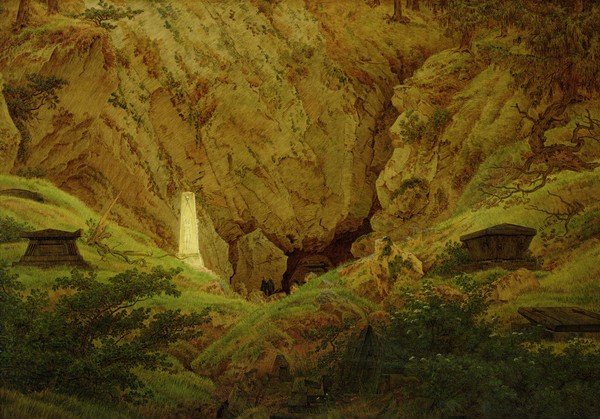 Caspar David Friedrich, Graves of Ancient Heroes, 1812 (oil on canvas) (Felsen, Gestein, Gräber, Grabstätten, Helden, antike Grabmale, Romantik, Malerei, Klassiker, Wohnzimmer, Wunschgröße, bunt)