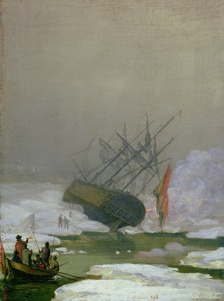 Caspar David Friedrich, Ship in the Polar Sea, 12th December 1798 (oil on canvas) (Eismeer, Meeresbrise, Schiffbruch, Polarmeer, Segelschiff, Ruderboot,  Romantik, Malerei, Klassiker, Wohnzimmer, Wunschgröße, bunt)