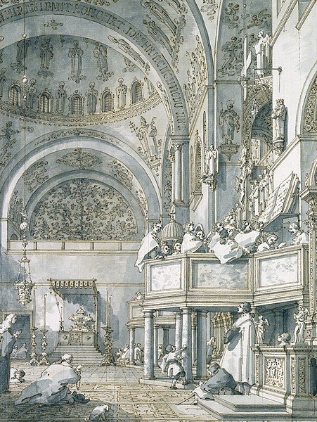 Canaletto, The Choir Singing in St. Mark's Basilica, Venice, 1766 (pen, ink and wash on paper)