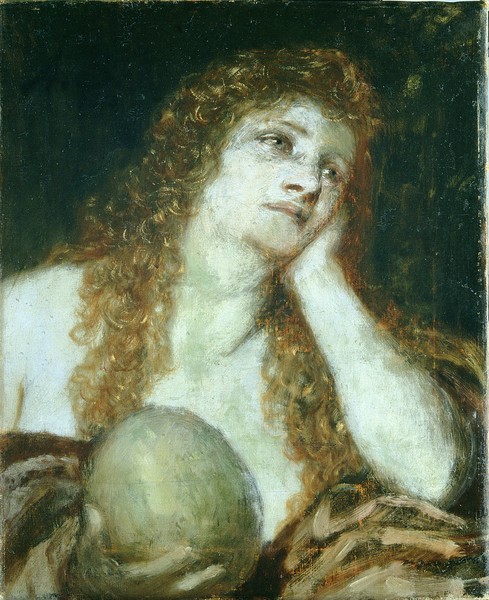 Arnold Bocklin, The Penitent Mary Magdalene, 1873 (oil on canvas) (Büßerin, Maria Magdalena, Bibel, Religion, Frau, Portrait, nachdenklich, Schmerz, Leid, Symbolismus, Wunschgröße, Klassiker, Wohnzimmer, bunt)