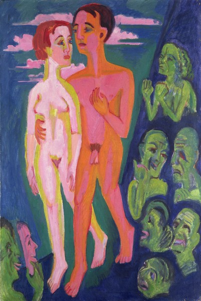 Ernst Ludwig Kirchner, A Couple in front of a Crowd (oil on canvas)