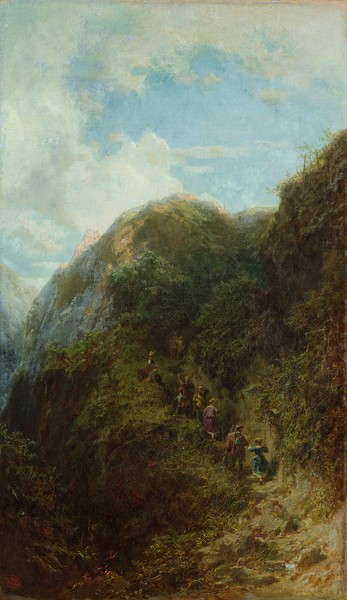 Carl Spitzweg, Tourists in the Mountain (oil on canvas)