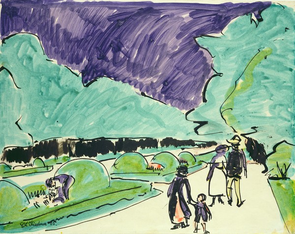 Ernst Ludwig Kirchner, Entrance to a large garden in Dresden, 1905 (pen and ink and w/c on paper)