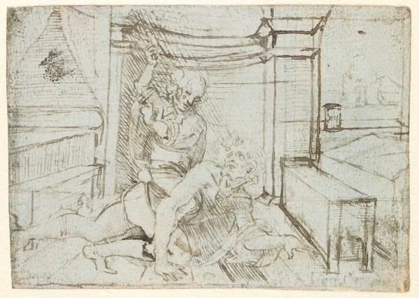 Leonardo da Vinci, Aristotle and Phyllis (or Campaspe), c.1480 (pen and ink on blue paper)
