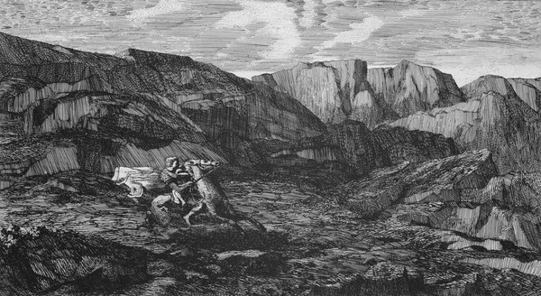 Odilon Redon, Horse and Rider (engraving)