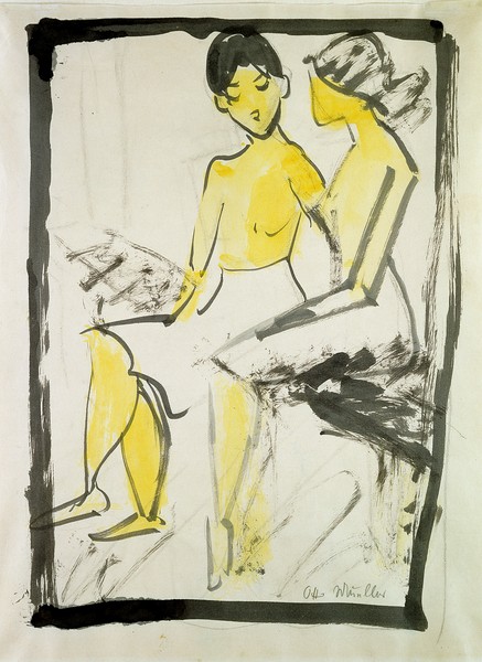 Otto Mueller, Seated Girls, 1911 (zwei Mädchen, junge Mädchen, sitzend, Expressionismus, Malerei, Wunschgröße, Wohnzimmer, bunt)