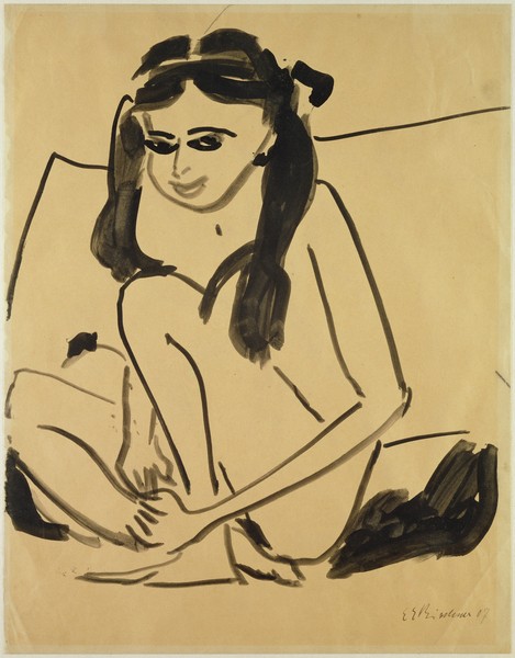 Ernst Ludwig Kirchner, Crouching Nude Girl, 1907 (pen & ink on paper)