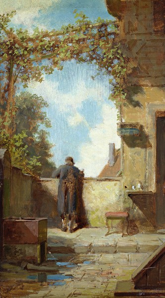 Carl Spitzweg, Old Man on the Terrace (oil on panel)