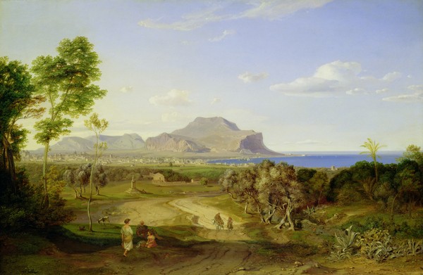 Carl Rottmann, View over Palermo, 1828 (oil on canvas) (Landschaftsmalerei, Italien, Sizilien, Panorama, Spaziergang, Malerei, Romantik, Klassiker, Wunschgröße, Wohnzimmer, bunt)