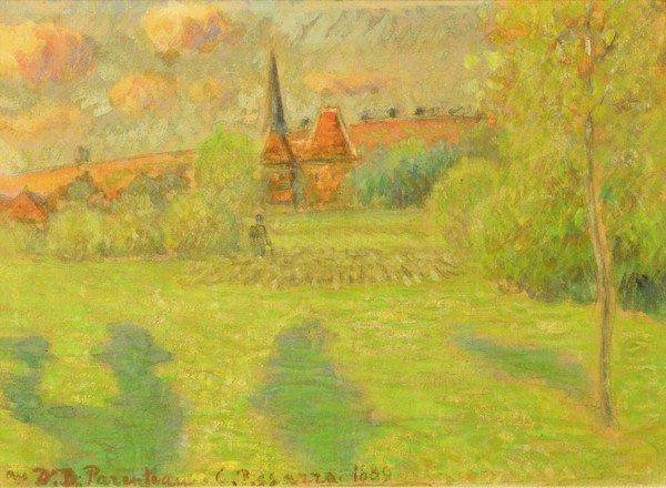 Camille Pissarro, The shepherd and the church of Eragny, 1889 (oil on canvas)