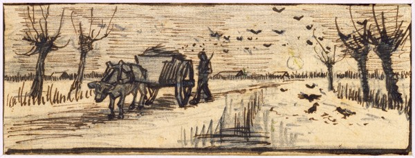 Vincent van Gogh, Ox-Cart in the Snow, from a series of four drawings representing the four seasons (pencil, pen & brown ink on paper) (see also 61644-6)