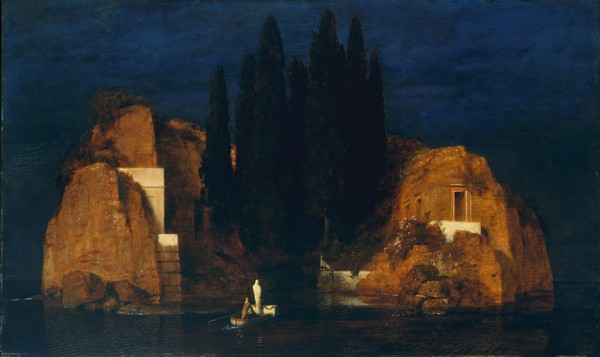 Arnold Bocklin, Isle of the Dead, second version, 1880 (oil on wood) (Toteninsel, Friedhof, Fähre, Fährmann, Felsen, Zypressen, mystisch, düster, Symbolismus, Wunschgröße, Klassiker, Wohnzimmer, bunt)