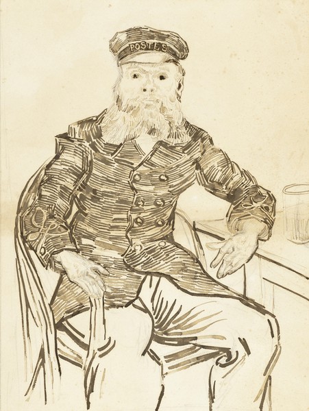Vincent van Gogh, The Postman Joseph Roulin, 1888 (brown ink over graphite on paper)