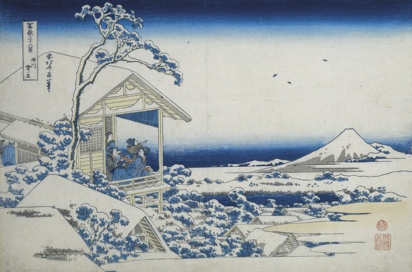Katsushika Hokusai, Tea house at Koishikawa, the morning after a snowfall, c.1830 (woodblock print)