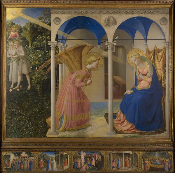 Fra Angelico, The Annunciation, 1425-8 (tempera on wood) (Verkündigung, Erzengel, Gabriel, Maria, Altarbild, Wunschgröße,  Wohnzimmer, religiös, christlich, Frührenaissance, Wunschgröße, bunt)