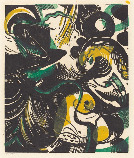 Franz Marc, Genesis II (Schopfungsgeschichte II), 1914 (woodcut in yellow, black, and green)
