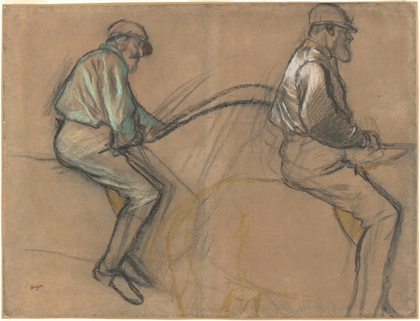 Edgar Degas, Two Studies of a Jockey, c.1884 (chalk, charcoal and pastel on brown laid paper)