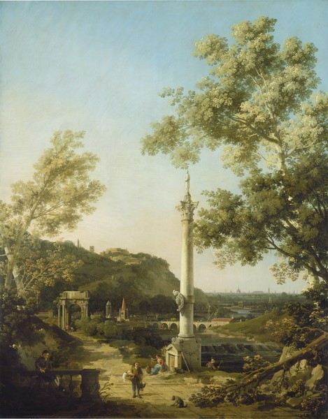 Canaletto, English Landscape Capriccio with a Column, c.1754 (oil on canvas)