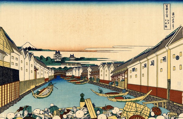 Katsushika Hokusai, Nihonbashi bridge in Edo, c.1830 (woodblock print)