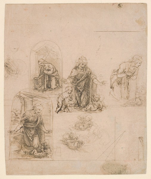 Leonardo da Vinci, Compositional Sketches for the Virgin Adoring the Christ Child, 1480-85 (silverpoint)