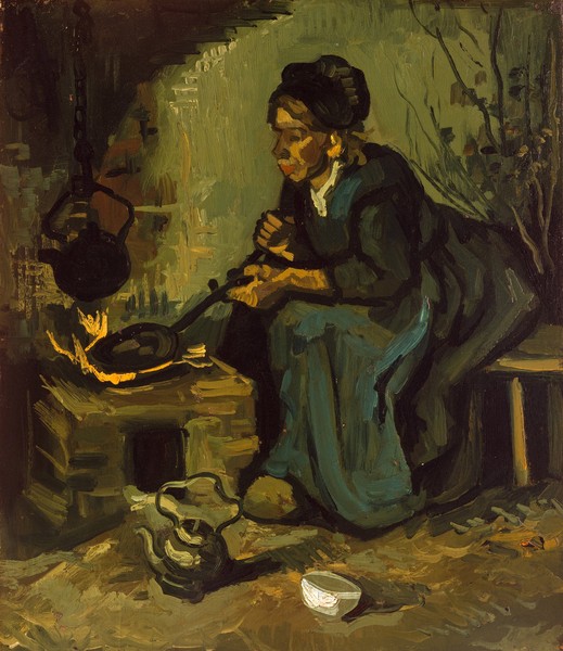 Vincent van Gogh, Peasant Woman Cooking by a Fireplace, 1885 (oil on canvas)