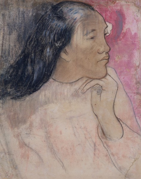 Paul Gauguin, A Tahitian Woman with a Flower in Her Hair, 1891-92 (charcoal, pastel, and wash)