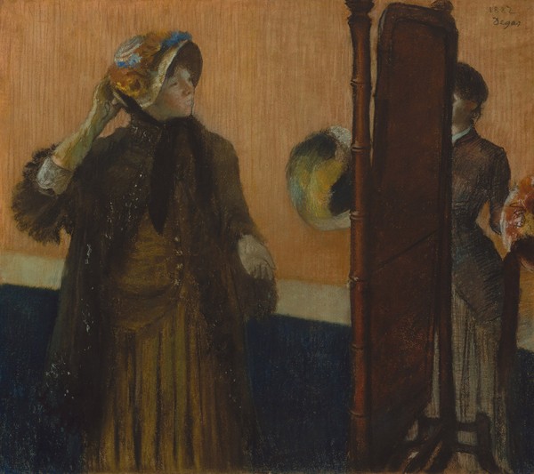 Edgar Degas, At the Milliner's, 1882 (Pastel on pale gray wove paper laid down on silk bolting)