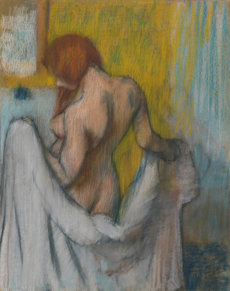 Edgar Degas, Woman with a Towel, 1894 or 1898 (pastel on cream-colored wove paper with red and blue fibres)